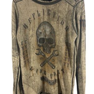 Y2K Affliction reversible Beige Skull Long Sleeve thermal Shirt live fast